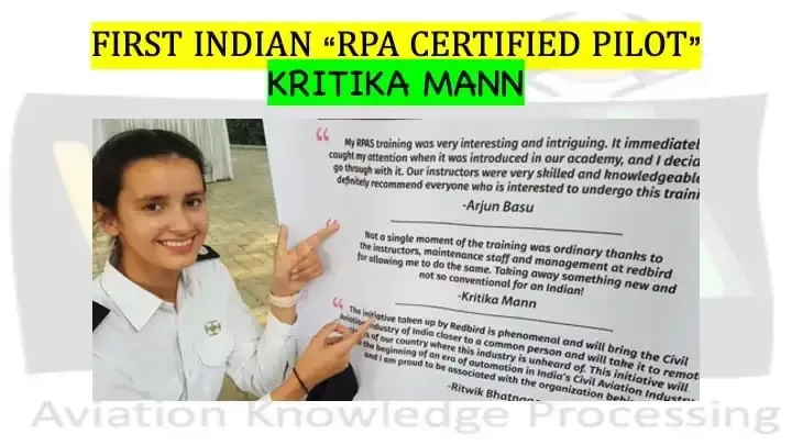 Kritika Mann, India's first RPA-certified pilot, pointing to a board of testimonials from RedBird Flight Training trainees